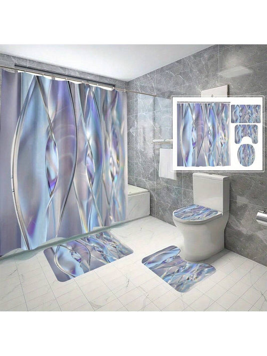 This 4-piece shower curtain set combines both style and function. The irregular stripes add a modern touch, while the digital 3D-printed design ensures a waterproof finish. Upgrade your bathroom with this stylish and practical set.