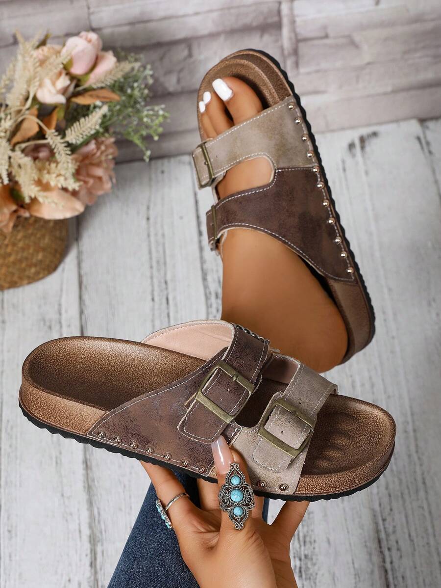 Step into comfort with a splash of style! These slip-on slippers feature an adjustable buckle for the perfect fit and eye-catching color block design that adds a trendy twist to your casual look. Ideal for both teens and adults, they make lounging or quick errands effortlessly cool and comfy.