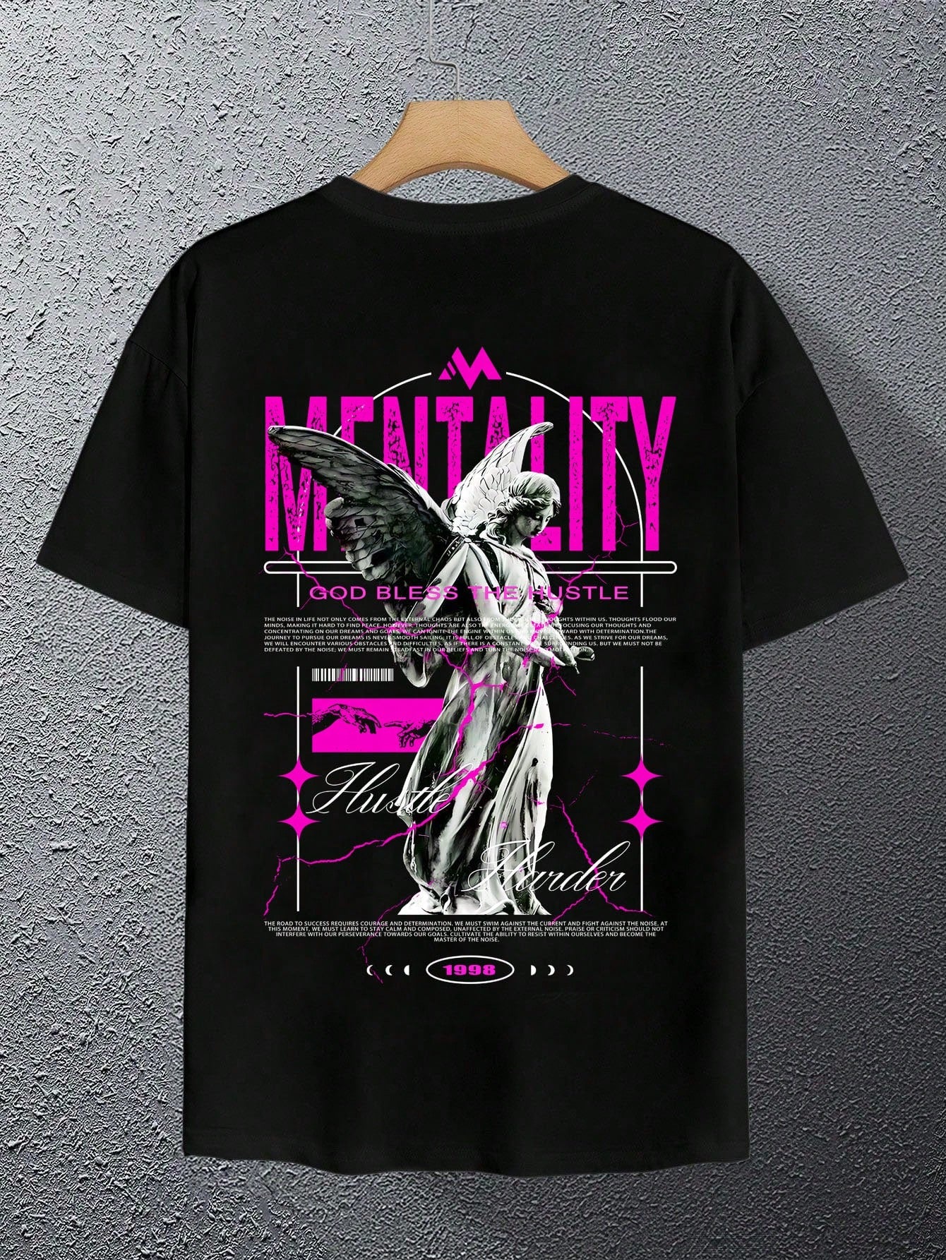 Elevate your everyday style with this eye-catching Angel Slogan tee! Perfect for guys who want to make a statement without saying a word. This trendy t-shirt pairs effortlessly with jeans or shorts for that cool, laid-back vibe. Who knew looking this good could be so comfortable? Your wardrobe's new MVP has arrived!