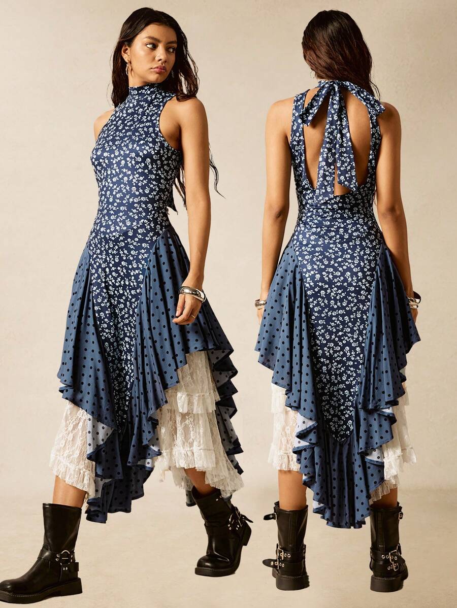 Stylish Backless Boho Graduation Dress with Lace Patchwork Perfect for Beach Vacations Stylish Backless Boho Graduation Dress with Lace Patchwork Perfect for Beach Vacations