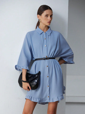This playful shirt dress features breezy batwing sleeves and a flirty ruffle hem, making it your go-to for effortless vacation vibes. Lightweight and stylish, it’s perfect for sunny strolls or casual beachside dinners. Slip it on and let your carefree spirit shine!