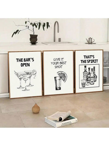 Elevate your home bar area with this eye-catching set of 3 modern tequila prints! Perfect for the cocktail enthusiast who doesn't take decorating too seriously. These sleek black bar cart wall art pieces add just the right splash of personality to any space – because let's face it, your walls deserve a drink too! Instantly transform your living room, kitchen, or entertainment area into the chicest spot in town.