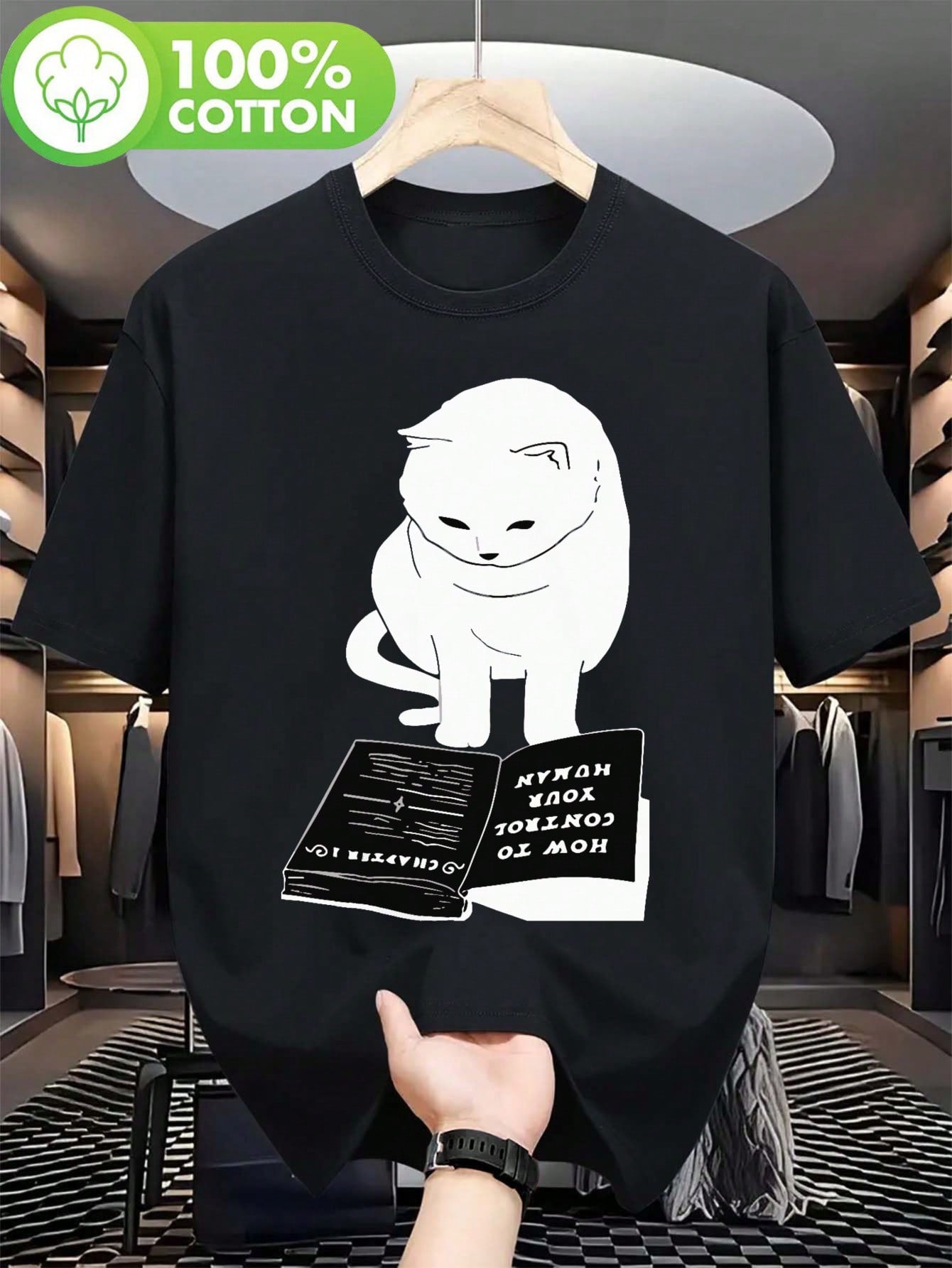 Show off your love for cats with this playful black cotton tee! Crafted from soft, breathable fabric, it keeps you cool and comfy all summer long. The casual crew neck and eye-catching graphic make it the perfect go-to for relaxed days and casual outings. Whether you're lounging at home or out with friends, this t-shirt adds a fun, feline flair to your style.