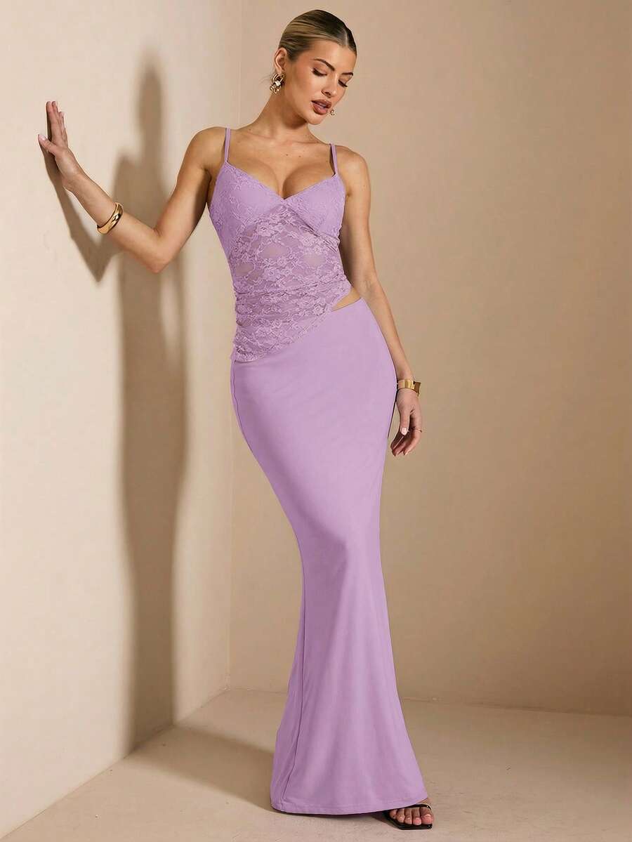 Exude an aura of dark romance and modern sophistication with this stylish black lace suspender maxi dress, the ultimate wardrobe staple for your Summer 2026 night out adventures. Featuring intricate floral lace overlays and delicate suspender-style straps, this dress perfectly balances a gothic-chic aesthetic with effortless vacation glamour. The sweeping maxi length provides a dramatic silhouette that flows beautifully with every step, while the lightweight, breathable fabric ensures you stay cool and comf