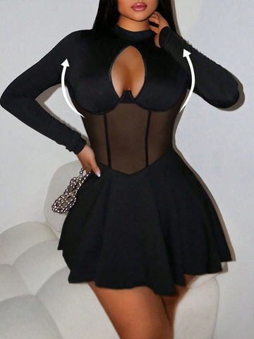 Turn heads at your next autumn soirée in this chic black mini dress that perfectly balances sophistication with a flirty edge. Long sleeves keep you cozy while strategic cut-outs add an unexpected dash of allure—ideal for fall and winter celebrations where you want to stand out. The sleek silhouette flatters every frame, making it your go-to piece for parties, date nights, or anywhere you're ready to make a statement. Dress it up with heels and statement jewelry, or keep it effortlessly cool with sneakers a