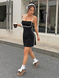 Black white contrast trim camisole mini dress front view