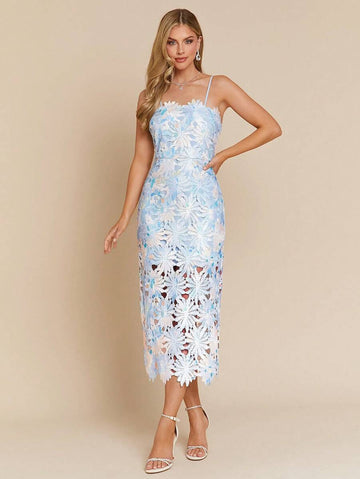 Step into charm with this playful blue midi dress featuring asymmetrical lace cutouts that add a flirty twist. The delicate floral watercolor print brings a fresh, artistic vibe, perfect for sunny days or evening outings. Its flattering midi length offers both comfort and style, making it a versatile choice for your wardrobe.