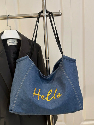 Brighten your summer days with this playful blue nylon tote bag! Lightweight and durable, it features a secure metal snap closure and charming embroidery that adds a fun, stylish touch. Perfect for carrying your essentials on casual outings, this tote combines practicality with a splash of personality.