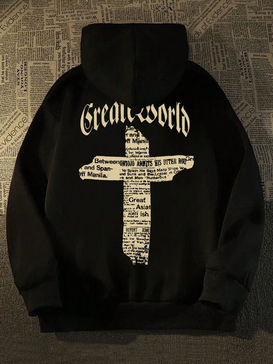 Experience the perfect blend of style and comfort with our Cross & Letter Graphic Hoodie for Men. This stylish hoodie features a bold design that will elevate your look, while the soft fabric ensures maximum comfort. Get ready to redefine your comfort game with this must-have piece in your wardrobe.