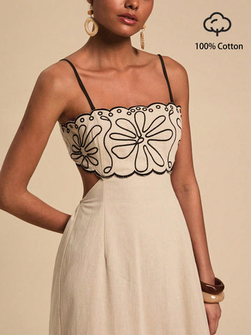 Add some stylish flair to your summer vacation wardrobe with this embroidered A-line slip dress. Its flowy silhouette is perfect for staying cool and comfortable while still looking fashionable. This must-have dress will be your go-to outfit for all your summer adventures!