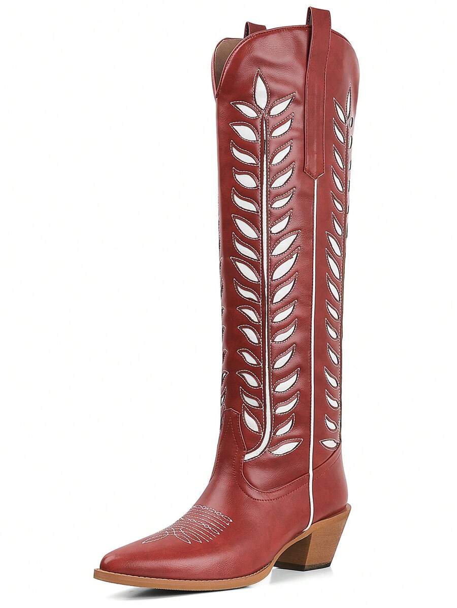 Step into style with these knee-high cowboy boots designed just for women who love a little flair. Featuring chunky heels for confident strides and intricate foliage embroidery, these boots blend classic cowgirl charm with a fresh, playful twist. Perfect for turning heads at any event or adding a bold touch to your everyday look.