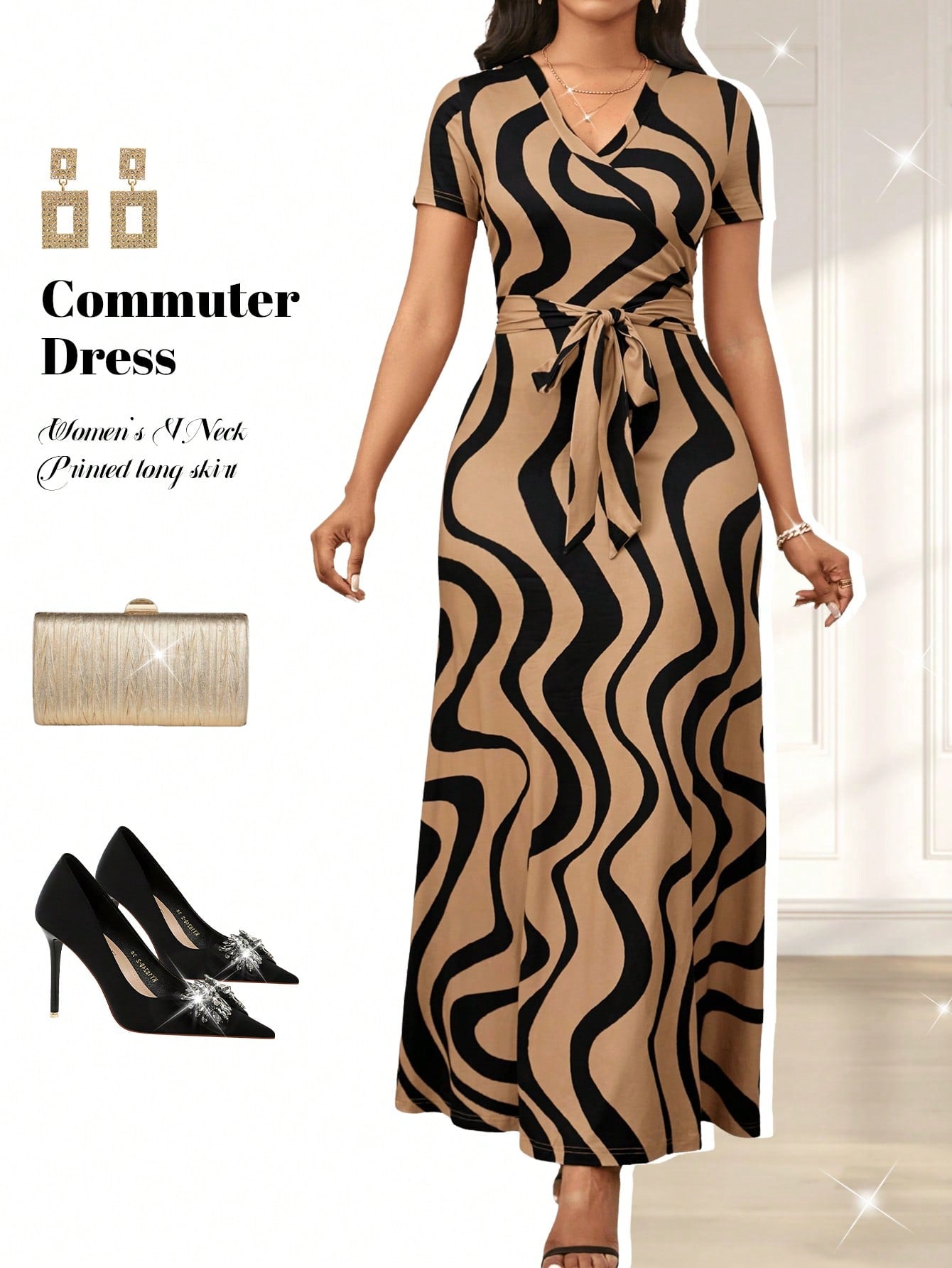 Unleash your inner fashionista with this Stylish Fleurora Brown Geometric Print Maxi Dress. The elegant V-neck and flattering tie waist give you a look that's both casual and chic. With a playful geometric print, you'll be turning heads wherever you go. Get ready to slay in this unique dress!