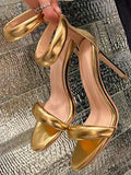 Elevate your shoe game with these stunning gold open-toe sandals that scream sophistication. Featuring a sleek thin heel and secure ankle strap, they're the perfect blend of comfort and glamour for any occasion. Whether you're heading to brunch, a night out, or a special event, these beauties will have you walking with confidence. The metallic gold finish catches the light beautifully, making them a versatile addition to your wardrobe that pairs effortlessly with dresses, skirts, or even tailored pants. Ste
