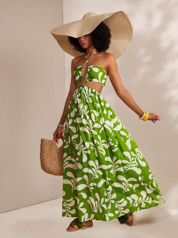 Get ready for effortless Hawaiian vibes with our stylish green plant print halter dress! Perfect for spring and summer vacations, this dress will have you feeling fresh and ready to soak up some sunshine. Embrace the island life in style with this quirky and playful dress.