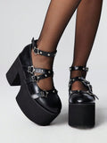 Step out with attitude in these Stylish Grunge Punk Mary Jane Heels! Featuring edgy rivet details and a standout star buckle, they bring a rebellious twist to any outfit. Perfect for parties or adding flair to your everyday look, these heels combine comfort and bold style effortlessly. Make every step a statement with a shoe as unique as you are.