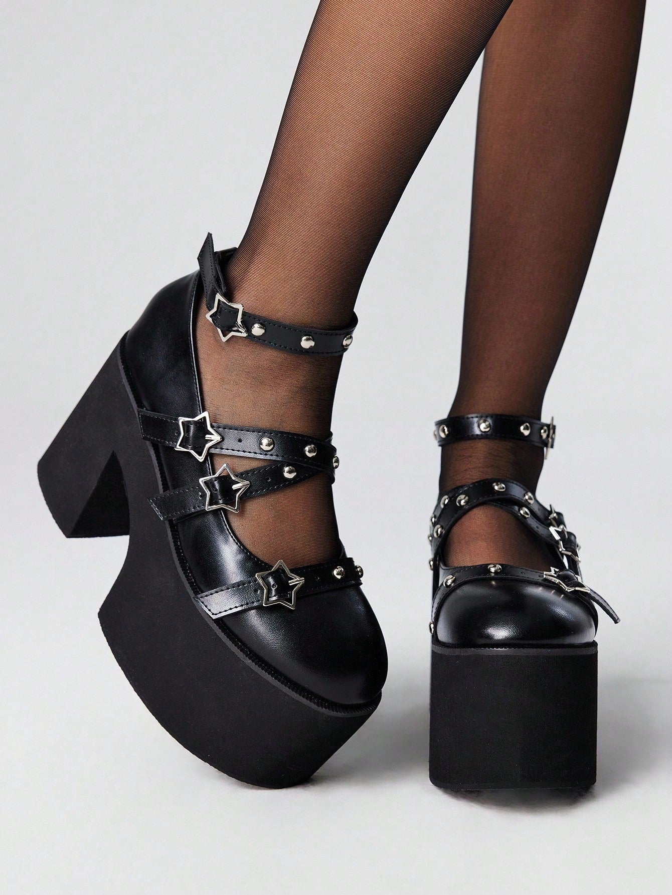 Step out with attitude in these Stylish Grunge Punk Mary Jane Heels! Featuring edgy rivet details and a standout star buckle, they bring a rebellious twist to any outfit. Perfect for parties or adding flair to your everyday look, these heels combine comfort and bold style effortlessly. Make every step a statement with a shoe as unique as you are.