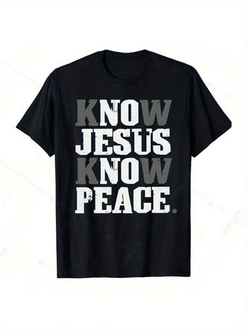 Spread the good word while looking effortlessly cool in this men's casual tee. The "Know Jesus, Know Peace" message delivers spiritual vibes with street-style swagger. Soft fabric meets divine inspiration in a shirt that's ready for church, brunch, or just chilling with the squad. Faith never looked this fresh!