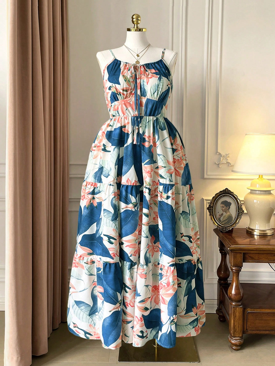 Step into vacation mode with this playful leaf print flared long dress. Featuring delicate spaghetti straps and a breezy silhouette, it’s designed to keep you cool and stylish on sunny days. Perfect for beach strolls or casual outings, this dress adds a fun, flirty touch to your getaway wardrobe.