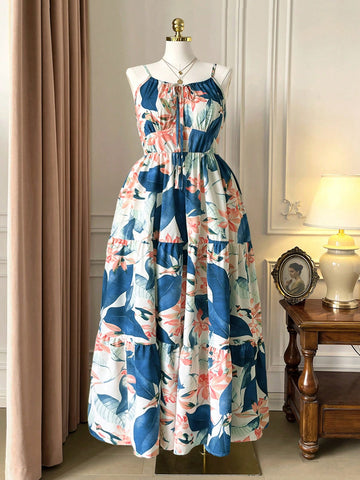 Step into vacation mode with this playful leaf print flared long dress. Featuring delicate spaghetti straps and a breezy silhouette, it’s designed to keep you cool and stylish on sunny days. Perfect for beach strolls or casual outings, this dress adds a fun, flirty touch to your getaway wardrobe.