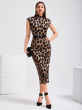 Get wild and stylish in our Leopard Print Bodycon Dress! Featuring fierce leopard print and a figure-hugging bodycon fit, this dress will make you stand out in any crowd. The shoulder pads add an edgy touch, while the split back design adds a playful twist. Perfect for a night out or a special occasion.