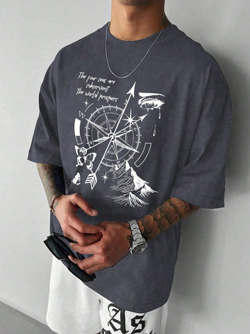 Unleash your inner explorer with this compass-print tee that's all about keeping it cool and casual! The loose fit gives you room to move, breathe, and maybe even dance a little. Perfect for guys who want to look put-together without trying too hard – just throw it on and let your style compass point to awesome. Adventure awaits, no map required!