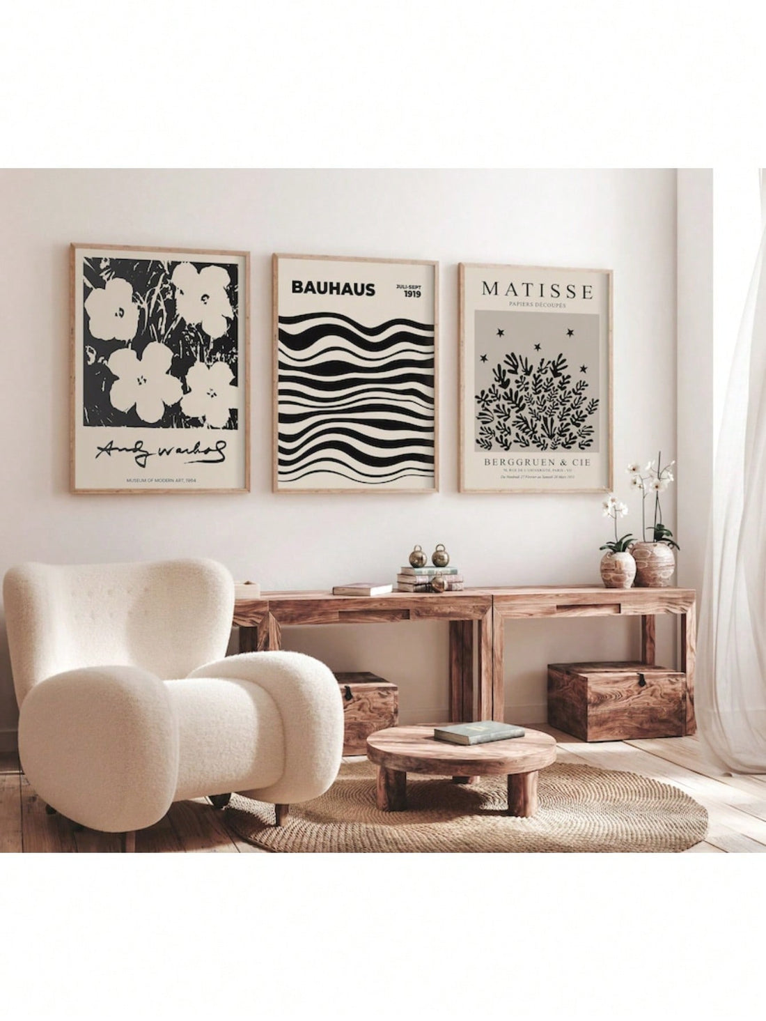 Turn your walls into a chic gallery with this Matisse-inspired black and white exhibition poster set. Each piece brings bold, artistic flair and timeless design into your modern living room, making every glance a mini art show. Perfect for those who love to blend creativity with style—these posters are ready to spark conversations and brighten up your space with effortless cool.