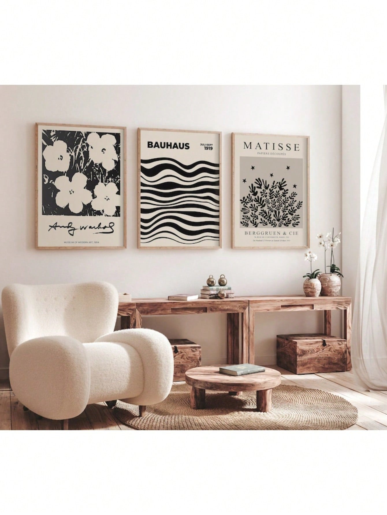 Turn your walls into a chic gallery with this Matisse-inspired black and white exhibition poster set. Each piece brings bold, artistic flair and timeless design into your modern living room, making every glance a mini art show. Perfect for those who love to blend creativity with style—these posters are ready to spark conversations and brighten up your space with effortless cool.