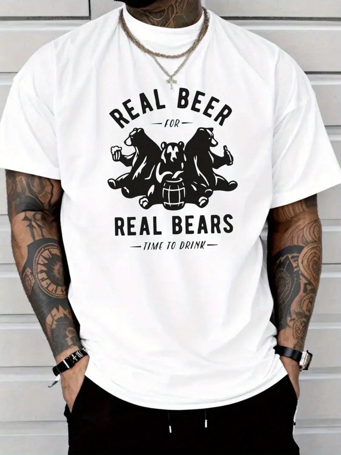Show off your fun side with this stylish men's casual graphic tee featuring the cheeky "REAL BEER, REAL BEARS" print. Made from lightweight cotton, it keeps you comfortable whether you're out with friends or relaxing at home. Perfect for those who appreciate a good laugh and easygoing style.