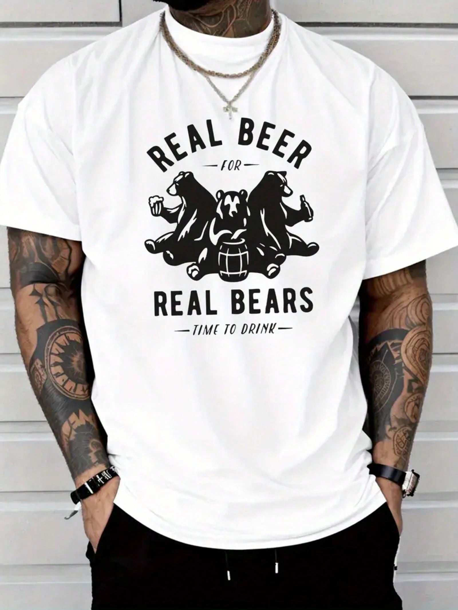 Show off your fun side with this stylish men's casual graphic tee featuring the cheeky "REAL BEER, REAL BEARS" print. Made from lightweight cotton, it keeps you comfortable whether you're out with friends or relaxing at home. Perfect for those who appreciate a good laugh and easygoing style.