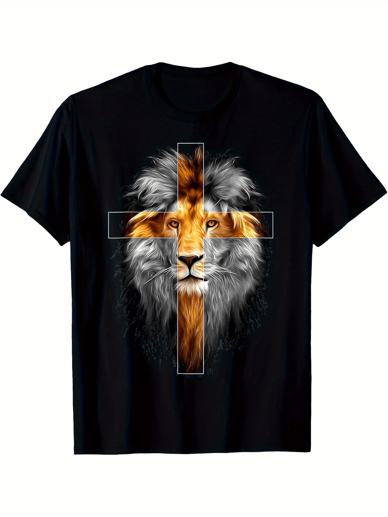Express your faith with a playful twist in this eye-catching men's cotton tee. The bold Lion of Judah and cross design makes a statement while keeping you comfortable whether you're running errands or relaxing at home. Soft fabric meets spiritual symbolism in this versatile shirt that's ready to become your new favorite.