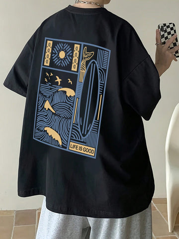 Get ready to make a statement this summer with our stylish men's graphic print short sleeve t-shirt. Made for casual wear, this shirt will add a touch of personality to any outfit. Perfect for standing out at summer events or just lounging around. Get yours today!