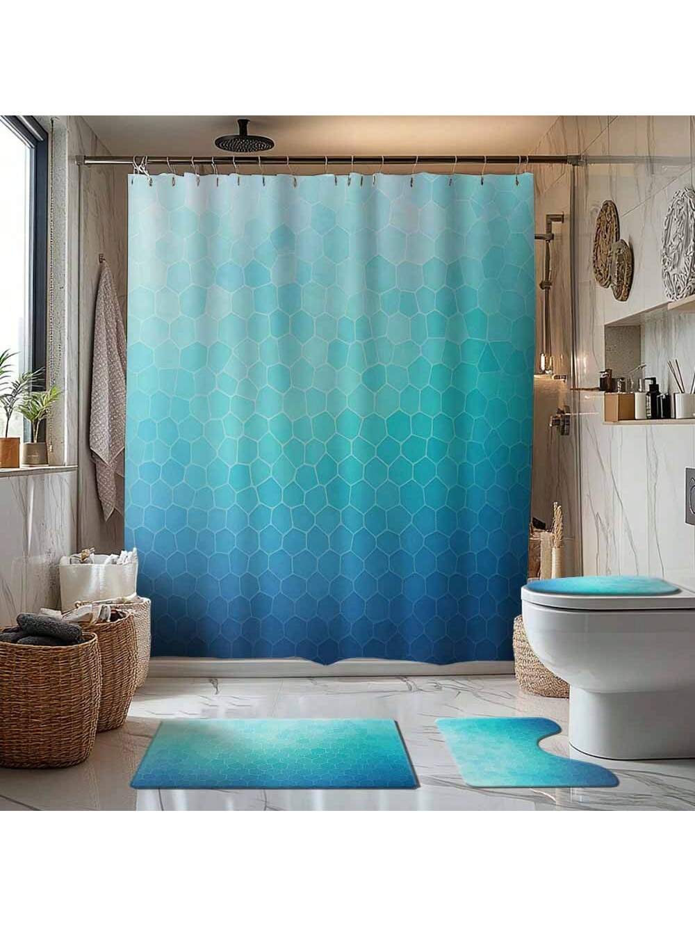 Add a splash of style to your bathroom with this modern geometric blue shower curtain. Waterproof and odorless, it keeps your space fresh and dry while its hookless design makes installation a breeze. Perfect for those who want a fun, hassle-free upgrade to their bathroom decor!