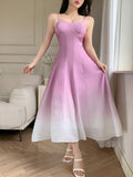 Step into sunshine with this playful A-line midi dress, boasting a dreamy ombre color fade that dances with every move. Spaghetti straps add a flirty touch while its flattering silhouette lets you twirl through your day in style and comfort. Perfect for sunny strolls or casual nights out, this dress brings effortless charm wherever you go.