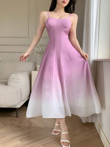 Step into sunshine with this playful A-line midi dress, boasting a dreamy ombre color fade that dances with every move. Spaghetti straps add a flirty touch while its flattering silhouette lets you twirl through your day in style and comfort. Perfect for sunny strolls or casual nights out, this dress brings effortless charm wherever you go.