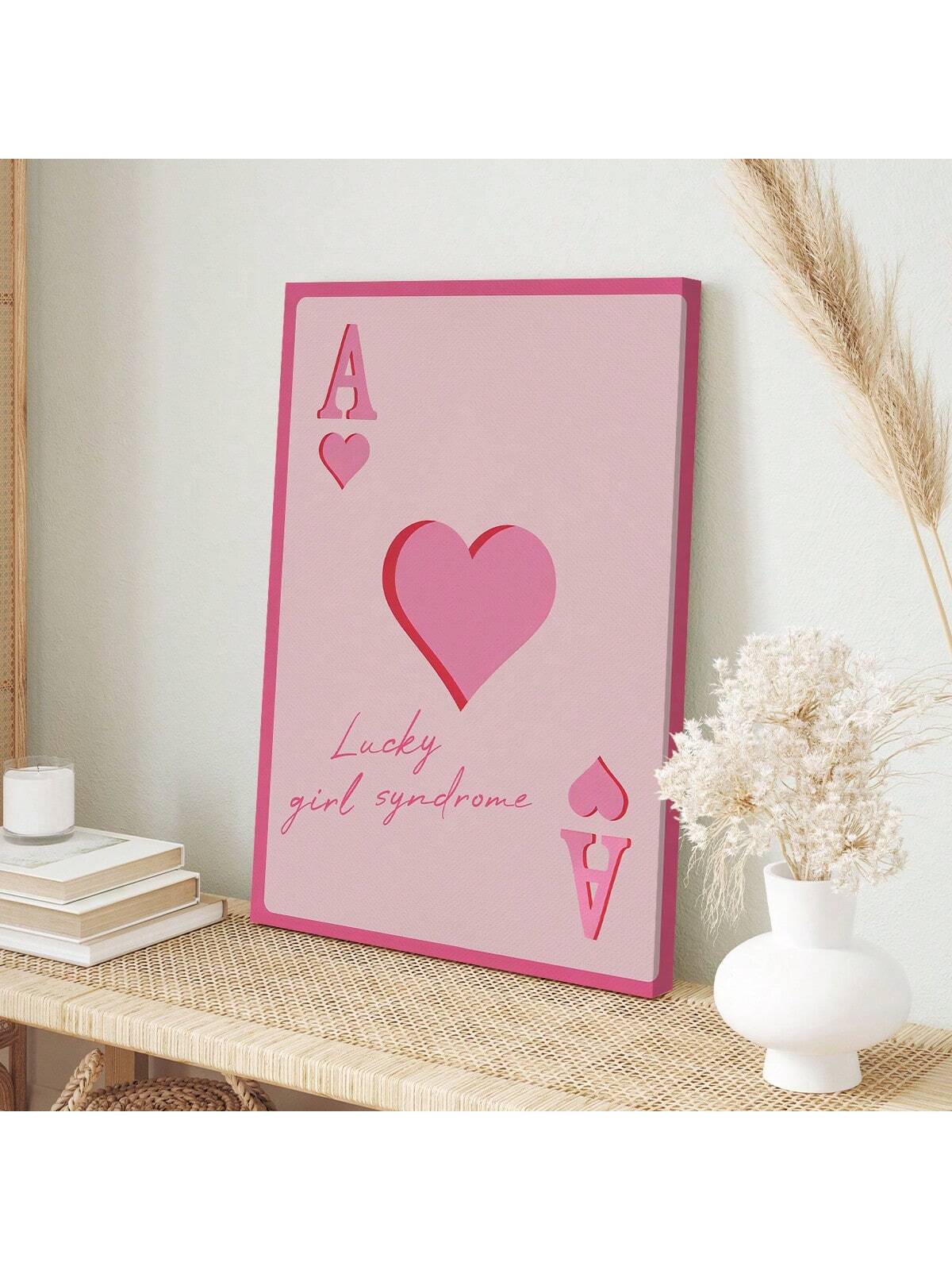 Add some luck and style to your room with this funky pink poker canvas wall art. Perfect for teens and college students who want to add a fun touch to their space. Show off your unique style with this one-of-a-kind piece!