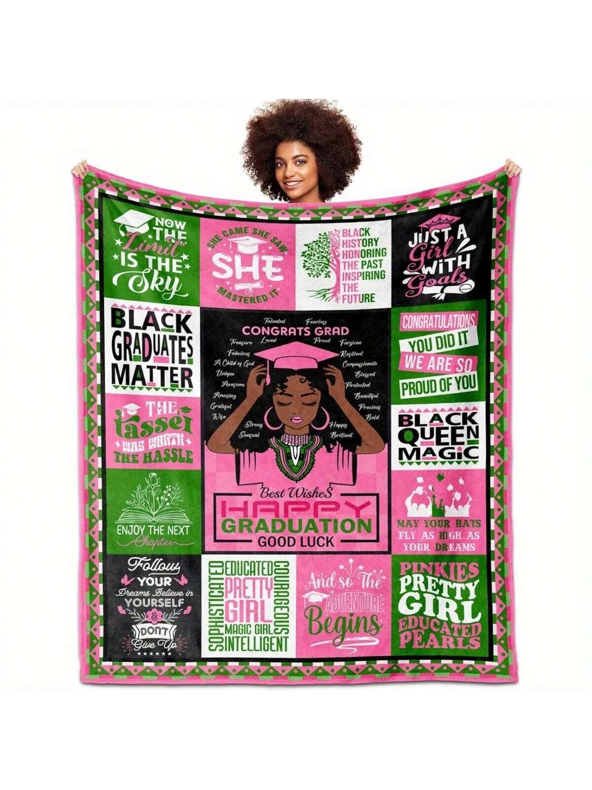 Celebrate her big day with this vibrant pink and green graduation blanket, designed to honor 2025 graduates in style. Soft, cozy, and full of personality, it’s the perfect gift to keep her warm while showing off her achievements. A thoughtful and colorful way to say “congratulations” that she’ll cherish for years to come!