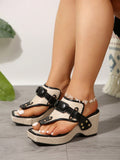 Step up your style game with these stylish plus-size women's rivet thong platform sandals for spring/summer! These eye-catching sandals feature a trendy thong design, studded with rivets for added edge. With a comfortable platform sole, these sandals will elevate any outfit and keep you on your feet all day long.