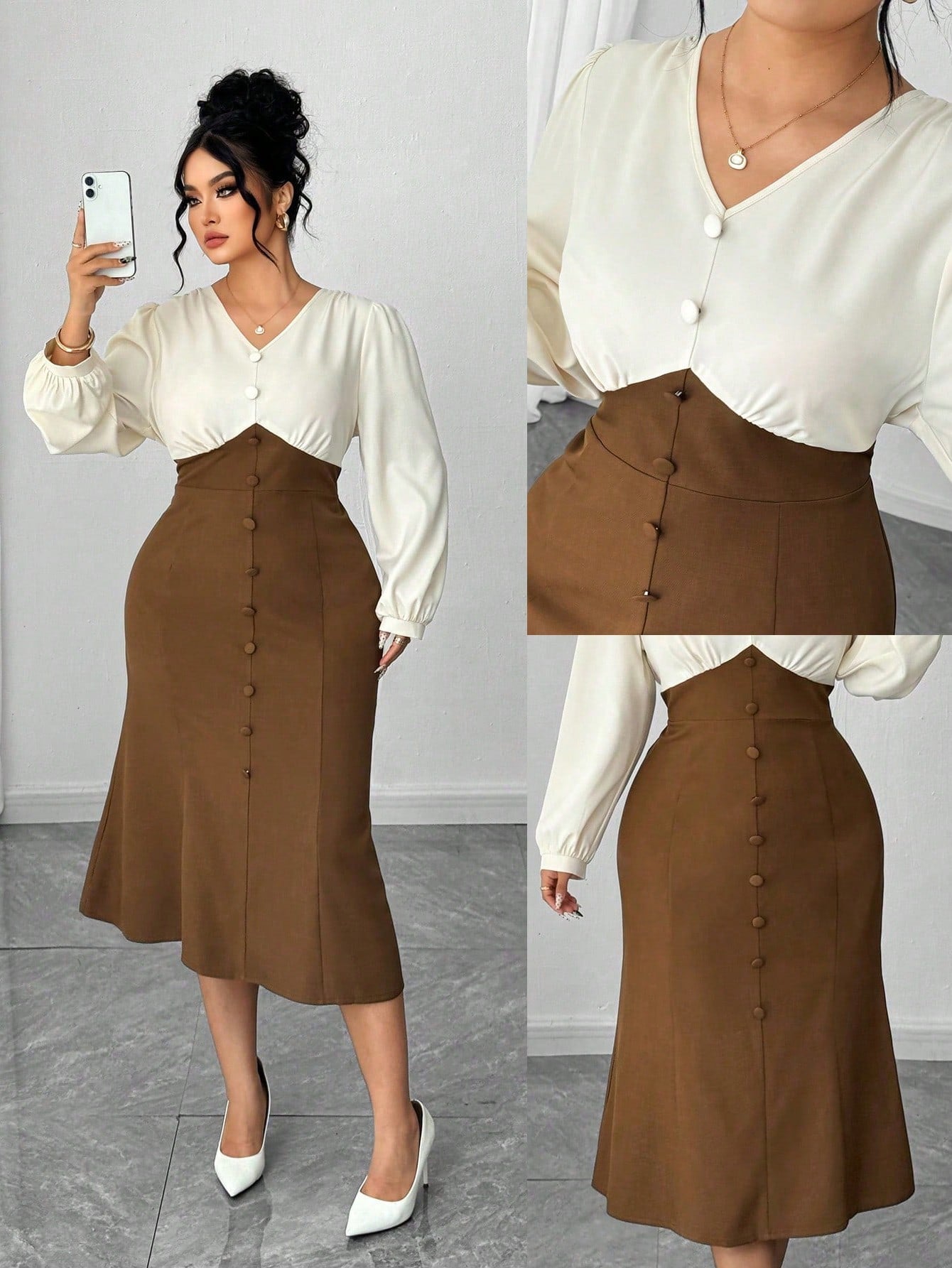 Embrace your curves with this fabulous 2-in-1 midi dress that's as versatile as you are! The eye-catching patchwork design adds personality and movement, while the flirty mermaid hem creates a show-stopping silhouette. Dress it up for a night out or keep it casual for everyday wear—this plus-size stunner adapts to your mood. Comfort meets style in a piece that celebrates your unique beauty and keeps you feeling confident all day long.