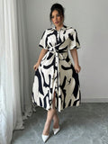 Elevate your everyday style with this fabulous plus-size shirt collar dress that's equal parts comfort and personality! Featuring eye-catching unique prints and breezy short sleeves, it's the perfect go-to piece for casual outings, weekend adventures, or just feeling confident in your own skin. The classic shirt collar adds a polished touch while the relaxed fit keeps things effortlessly chic. Whether you're running errands or meeting friends, this dress delivers style without the fuss—because looking good 