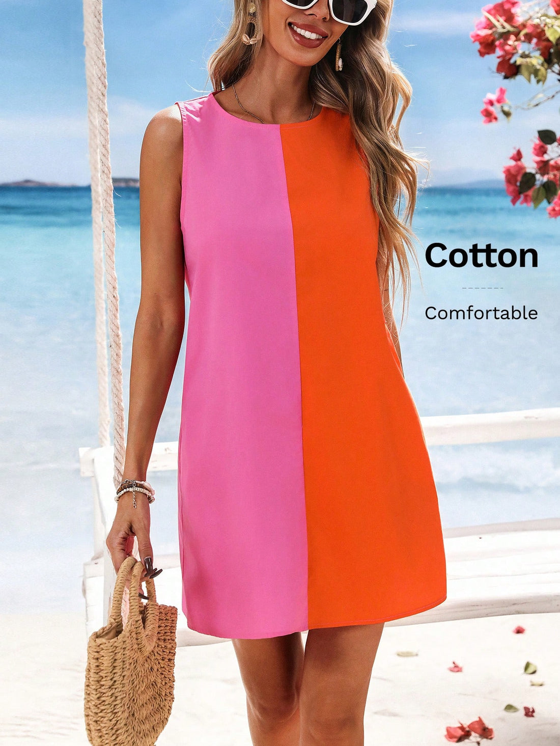 Step into summer with this playful plus size sleeveless dress featuring a vibrant colorblock design. Its casual yet chic style offers effortless elegance, perfect for sunny days and warm evenings. Lightweight and comfortable, it’s your go-to dress for easy, breezy fashion that celebrates your curves with flair.