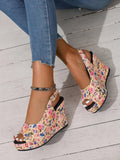 Step out in style with these playful plus size ditsy floral open toe wedge sandals. Designed to add a pop of fun to any outfit, their comfortable wedge heels make them perfect for all-day wear, whether you're headed to brunch or a night out. The charming floral pattern and open toe design keep your look fresh and flirty, making these sandals a must-have for every occasion.
