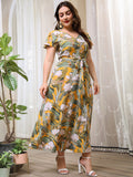 Embrace summer vibes with this fabulous plus-size floral dress! The flattering V-neck and belted waist create a silhouette that's all about confidence, while the playful floral pattern turns heads wherever you go. Perfect for brunches, beach days, or evening strolls – just slip it on and let your effortless elegance do the talking. Who said looking amazing had to be complicated?