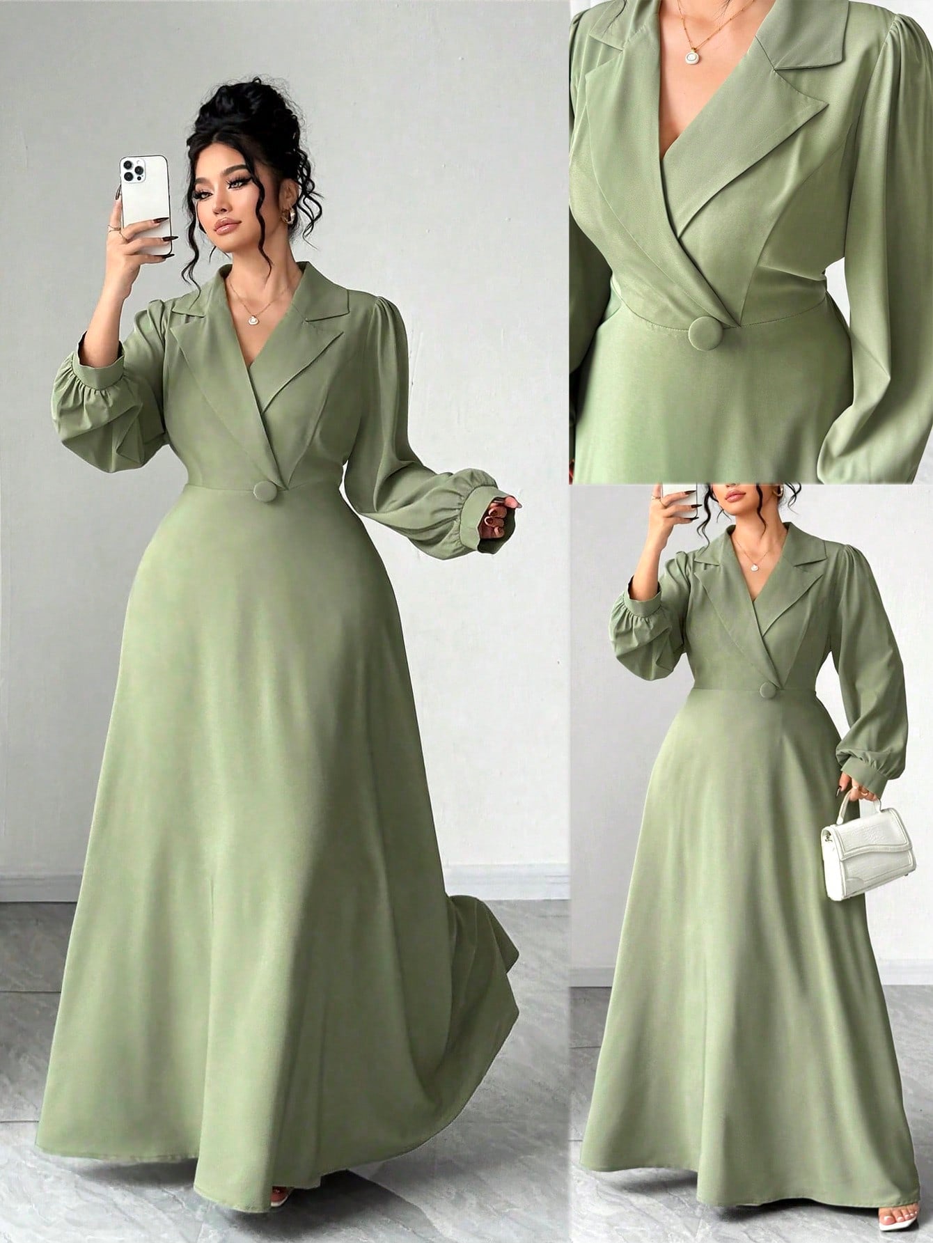Elevate your wardrobe with this gorgeous green A-line maxi dress that's as versatile as it is fabulous! The flattering silhouette skims beautifully over curves, while charming button details add a touch of personality to every wear. Whether you're heading to brunch, a wedding, or a night out, this dress delivers effortless style and comfort. The flowing maxi length keeps things elegant and timeless, making it the perfect go-to piece for any occasion. Slip it on and feel confident, chic, and ready to turn he