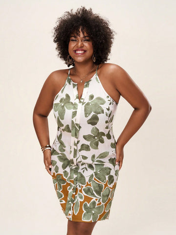 Turn heads with this playful plus size green floral print sleeveless dress. Its vibrant pattern and breezy design make it an ideal companion for concerts, sunny vacations, or a fun brunch outing. Comfortable and flattering, it adds a splash of charm wherever you go.