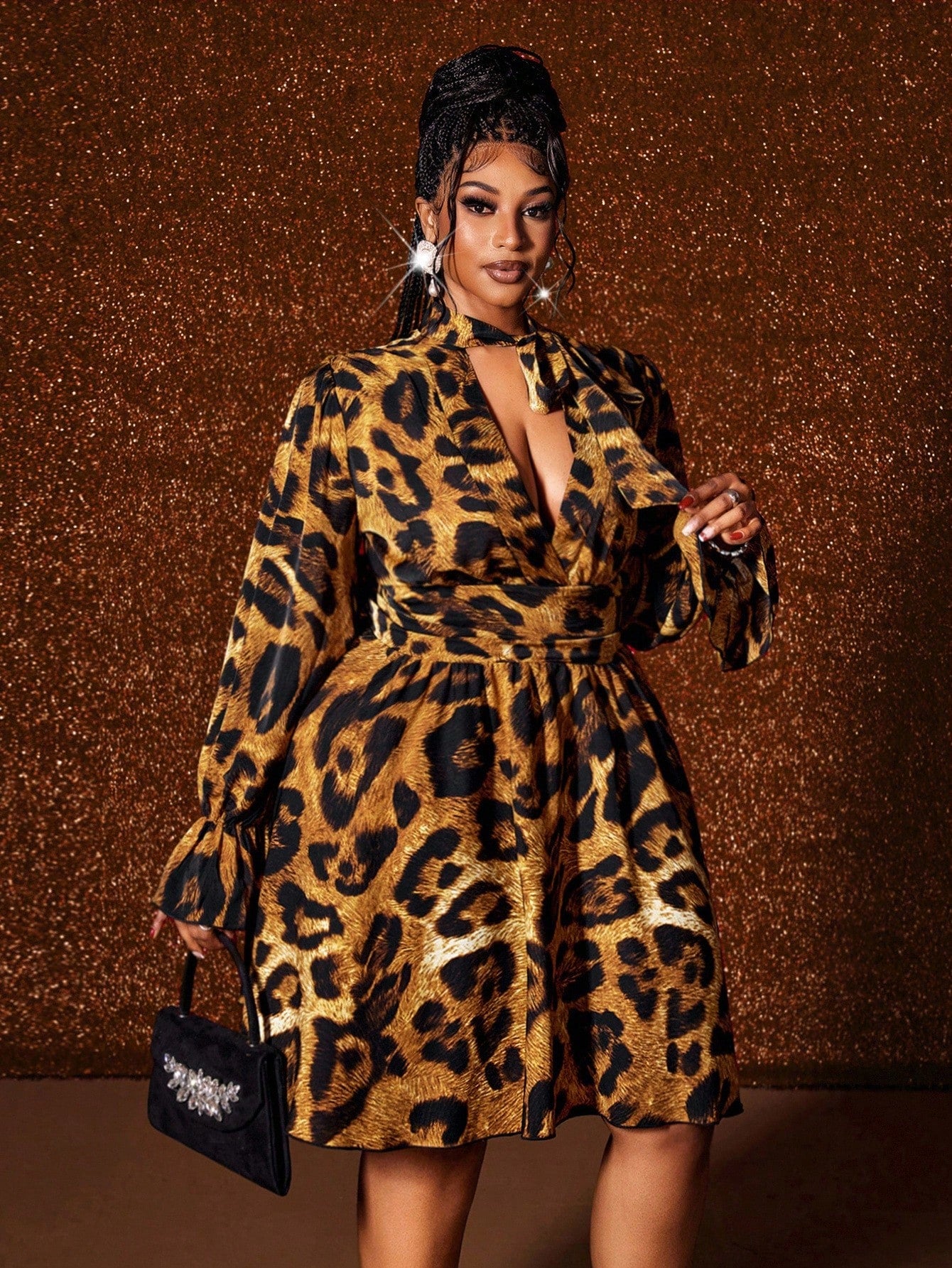 flared sleeve dress plus size Women's African Off Shoulder Smocking Bell B Womens Kasper Leaf Print Flutter Sleeve Dress Plus Size Bell Sleeve Dresses