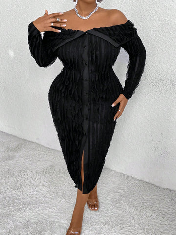 Unleash your inner fashionista with this Stylish Plus Size Off-Shoulder Long Sleeve Bodycon Maxi Dress for Women. Be effortlessly chic in this figure-flattering dress that showcases your curves and keeps you on-trend with its off-shoulder design. Perfect for any occasion, this dress will have you slaying the fashion game.