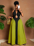 Make a statement at your next summer getaway with this eye-catching plus size resort dress! The playful asymmetric patchwork design pairs perfectly with a flirty plunging neckline that flatters every figure. This head-turning piece transitions effortlessly from beachside lounging to evening cocktails – just add accessories and you're ready to shine in the summer sun!