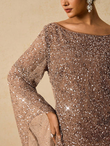 Shine bright through the season in this show-stopping sequin flare sleeve dress! Designed for curves and confidence, this versatile piece transitions seamlessly from autumn gatherings to holiday parties. The shimmering sequin details catch the light beautifully, while flared sleeves add a touch of dramatic flair. Whether you're celebrating Halloween, ringing in the New Year, or attending a Christmas bash, this dress delivers instant glamour and comfort. Perfect for anyone who loves to make a statement and c