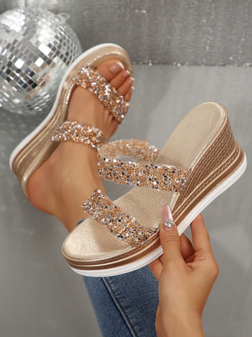 Elevate your summer style with these fabulous plus-size wedge sandals! Slip them on and strut your stuff while sparkling rhinestone accents catch the sun. The comfortable wedge heel adds height without sacrificing comfort, making these the perfect companions for beach parties, backyard BBQs, or anywhere your warm-weather adventures take you. Who said glamour can't be comfy?