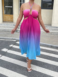 Turn heads with this Stylish Plus Size Ombre Halter Dress designed to flatter your curves effortlessly. The playful ombre blend adds a splash of color, while the cutout waist highlights your silhouette with a flirty touch. Pleated fabric flows gracefully, giving you a chic look perfect for any occasion—from brunch dates to evening parties. Embrace comfort and style in one stunning dress made just for you!